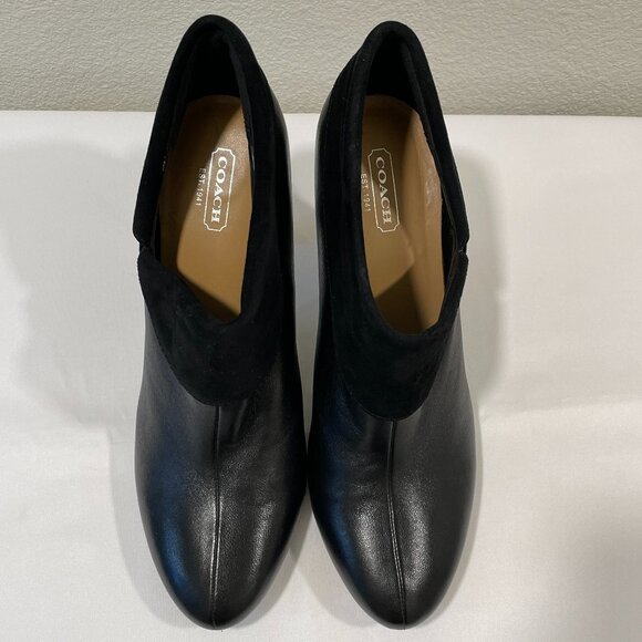 (NEW) COACH "Annika" Heeled Dress Bootie, Black Leather/Suede, Black - 8.5 - Picture 1 of 12